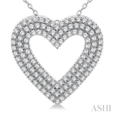 3/8 ctw  Heart Shape Triple Row Round Cut Diamond Fashion Pendant With Chain in 14K White Gold